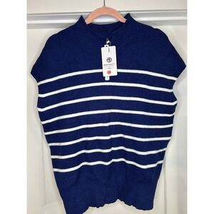NEW Merokeety Women Striped Mock Neck Sleeveless Sweater XL Coastal Nautical